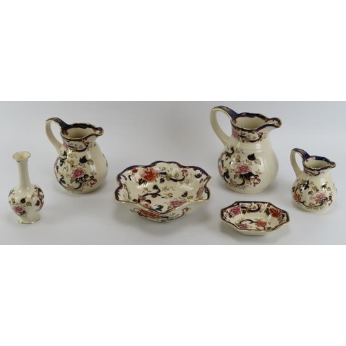 169 - Six Mason’s ‘Mandalay’ pattern wares. Comprising three jugs of graduated size, two bowls and a vase.... 