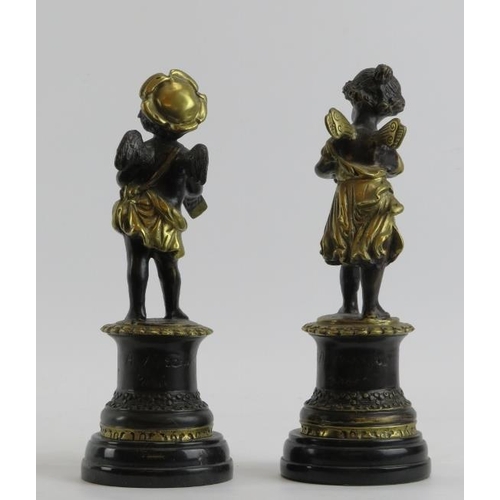 239 - A pair of French bronzed brass figures of a fairy and angel after Auguste Moreau, 20th century. The ... 