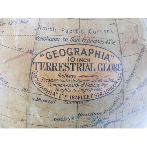 24 - A vintage English ‘Geographica’ 10 inch terrestrial globe, circa 1920s/30s. The globe marked with ra... 