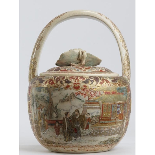 242 - A Japanese satsuma container jar and cover, Meiji period. Profusely decorated with figural scenes to... 