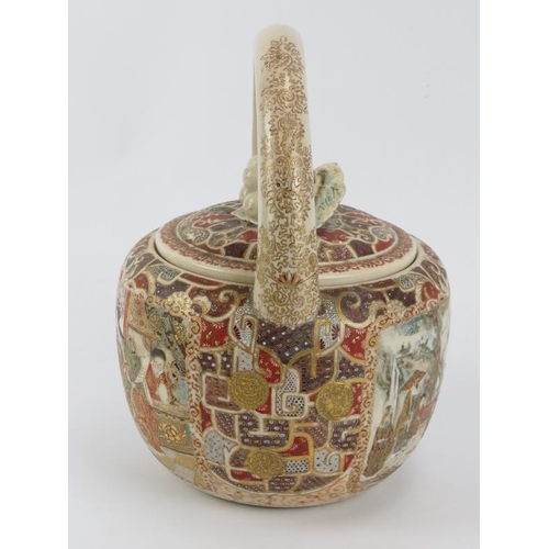 242 - A Japanese satsuma container jar and cover, Meiji period. Profusely decorated with figural scenes to... 