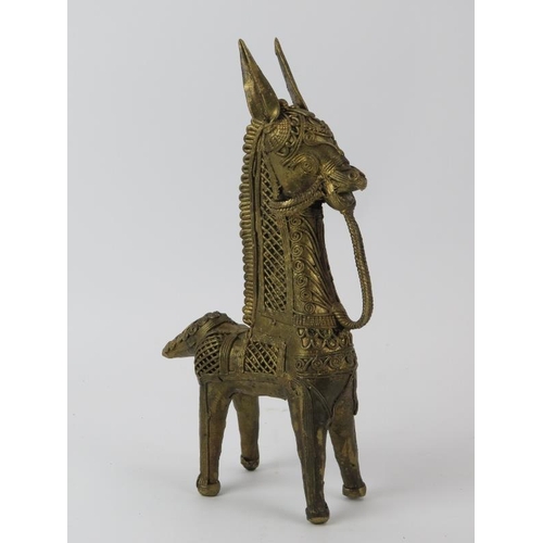 245 - Two pairs of Indian Dhokra metalware stylised horse figures, 20th century. (4 items) 20.4 cm tallest... 