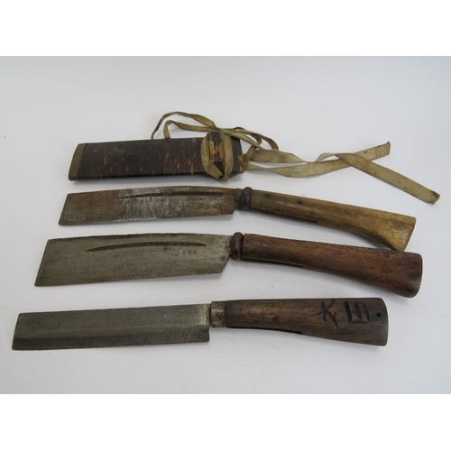 264M - Three vintage Japanese nata axes. Nata axes are traditional Japanese tools typically used to cut bra... 