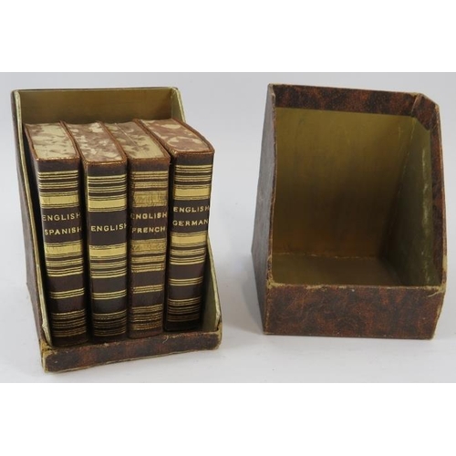 266 - Set of four Midget Series Language Dictionaries, each leather bound and gold blocked, in fitted case... 