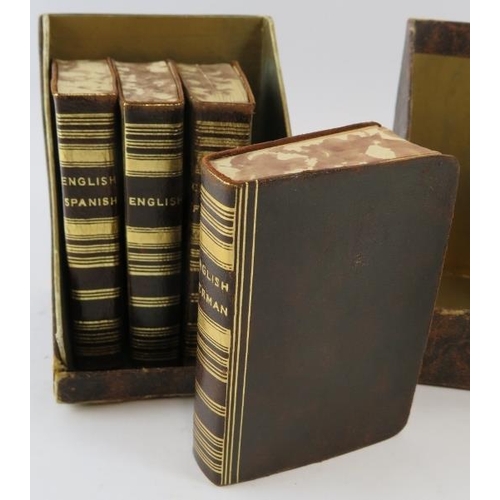 266 - Set of four Midget Series Language Dictionaries, each leather bound and gold blocked, in fitted case... 