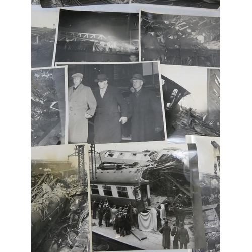 270 - A collection of 35 original press photos of various train crashes c1950s, including the Lewisham cra... 