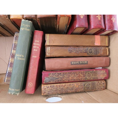 274 - 23 mixed mainly leather bound books including Aesop's Fables, J W Carlyle, Leigh Hunt and Wilkinson'... 