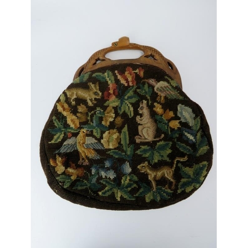 280 - A group of vintage furs and a ladies needlework handbag. (12 items) Handbag: 36 cm approximate width... 