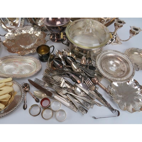 286 - A large group of silver plated wares. Notable items included serving  trays, an entree dish, a jug, ... 