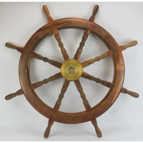 29 - Maritime: A large oak and brass eight spoke ship’s wheel, probably late 19th/early 20th century. 107... 