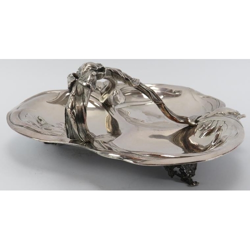 291 - A French Art Nouveau plate silver serving tray by Victor Saglier (1809 - 1894). With Mason Eugene Fl... 