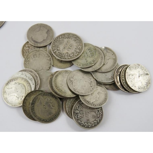 302 - A large quantity of silver threepence pieces from Queen Victoria to King George VI. Gross weight 614... 