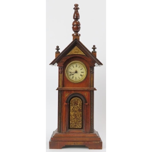 32 - A novelty mahogany clock tower mantle clock, late 19th/early 20th century. Key included. 36.7 cm hei... 