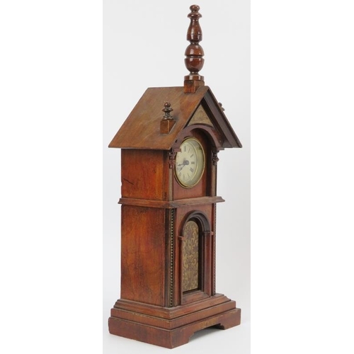 32 - A novelty mahogany clock tower mantle clock, late 19th/early 20th century. Key included. 36.7 cm hei... 