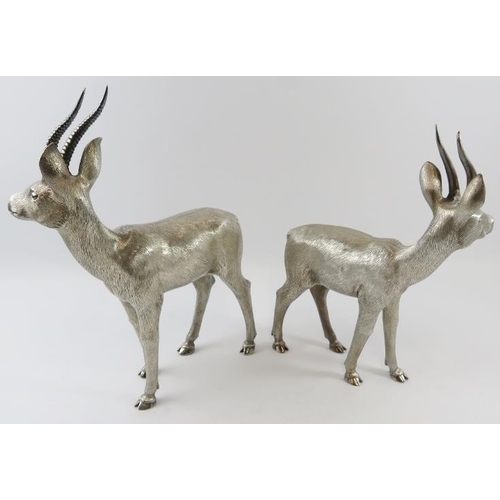 326 - A superb pair of mid-century French solid silver antelope figures by Bry of Paris. Each figure is gr... 