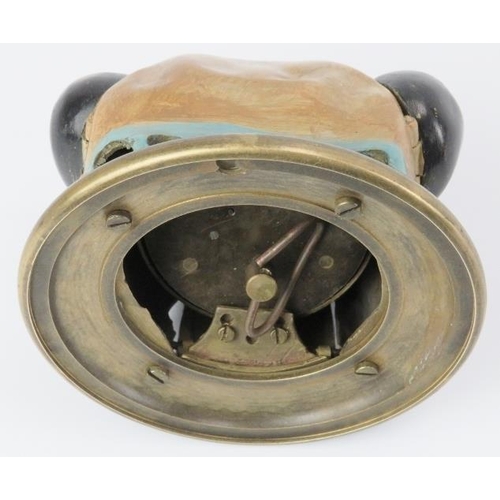 33 - A vintage cold painted brass bulldog reception desk bell. Modelled with glass eyes, mechanical ears ... 