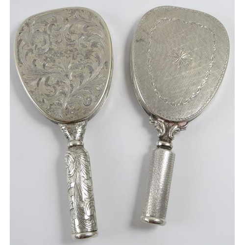 331 - Two novelty Italian silver mirror shaped powder compacts with lipstick holder handles.  Each marked ... 