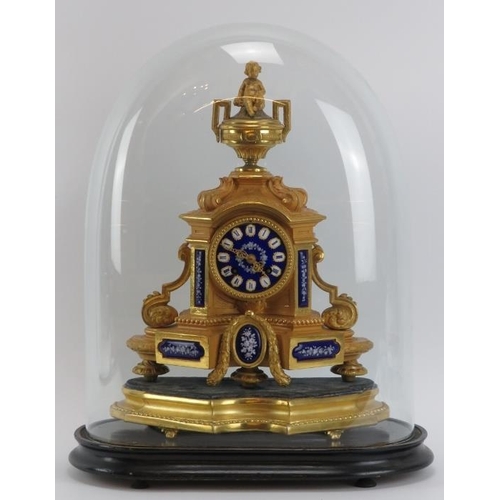 40 - A French ormolu and enamel decorated mantle clock, 19th century. With hand painted enamelled metal d... 