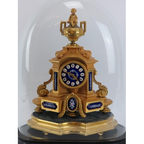 40 - A French ormolu and enamel decorated mantle clock, 19th century. With hand painted enamelled metal d... 