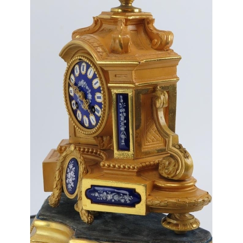 40 - A French ormolu and enamel decorated mantle clock, 19th century. With hand painted enamelled metal d... 