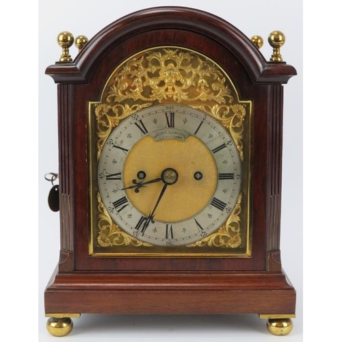 47 - An Edwardian double fusee mahogany bracket clock by Goldsmiths & Silversmiths of London. Door key, w... 