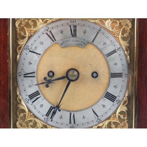 47 - An Edwardian double fusee mahogany bracket clock by Goldsmiths & Silversmiths of London. Door key, w... 