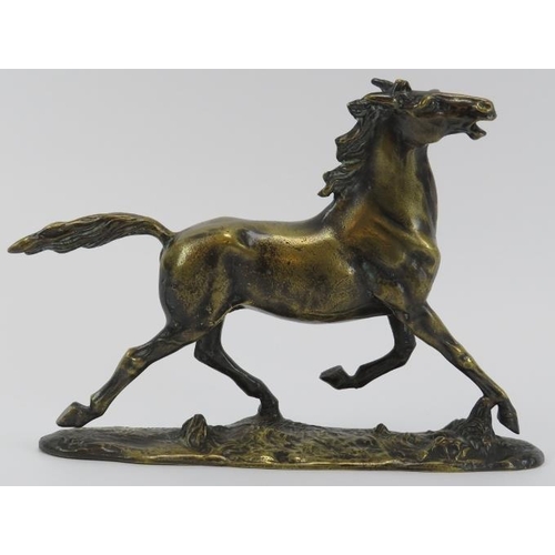 52 - A bronzed brass figure of a horse after Erich Saalmann, 20th century. Signed ‘E. Saalmann’ to the ba... 