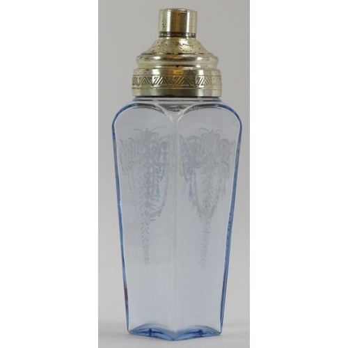 58 - A rare American Art Deco Cambridge blue glass cocktail shaker, circa 1920s. Patent No: 1,703,334. Of... 