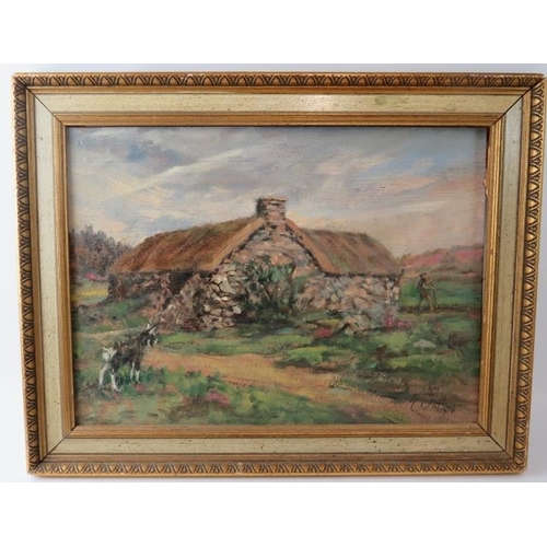 583 - David Stratton Watt, Scottish (1913-2008). The Culloden Moor Cottage, oil on board. Signed and dated... 