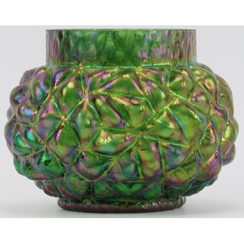 63 - A Bohemian iridescent green glass vase by Kralik, early 20th century. 13.8 cm height.
Condition repo... 