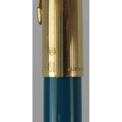 64 - A vintage Parker 61 fountain pen and propelling pencil, circa 1960s. Vista blue with 12ct rolled gol... 