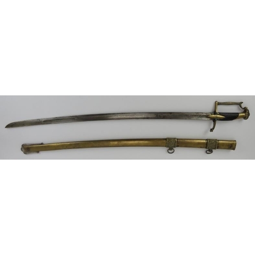 65 - Militaria: A French Hussar cavalry officer’s sabre sword, 19th century. With a cross hatched ebonise... 