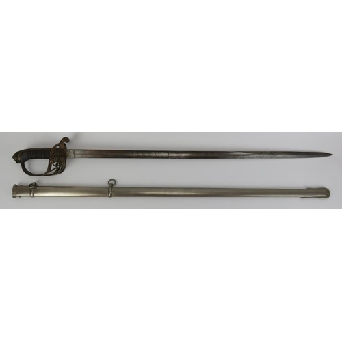 66 - Militaria: A Victorian Royal Marine Light Infantry officer’s sword. With a wire bound fish skin grip... 