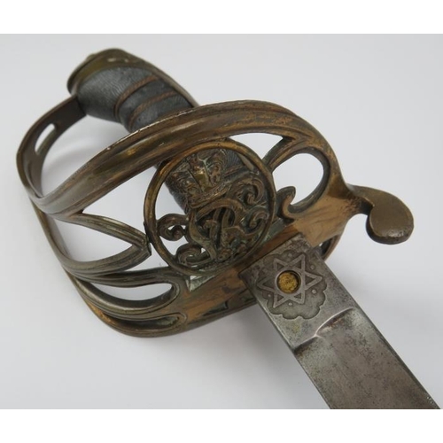 66 - Militaria: A Victorian Royal Marine Light Infantry officer’s sword. With a wire bound fish skin grip... 