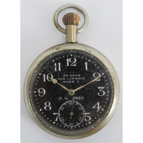 67 - Militaria: A WWI Royal Flying Corps 30 Hour Non Luminous Mark V aviator’s pocket watch. Black dial m... 