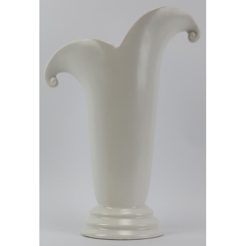 77 - A large Art Deco white glazed ceramic vase designed by Arthur Wood. Of scrolled foliate form. 40.5 c... 