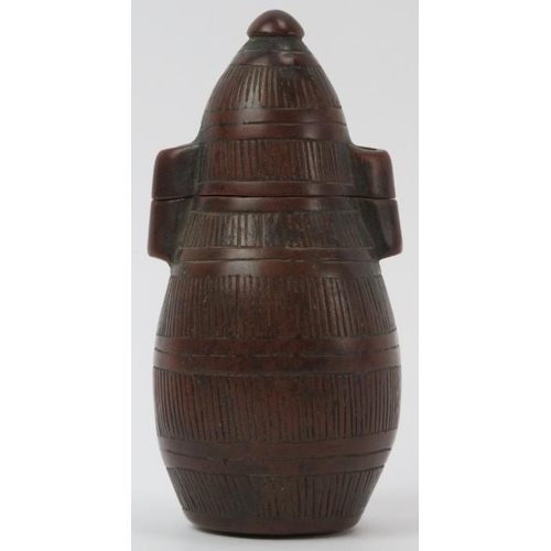 83 - Tribal art: A rare African gunpowder container, Kuba Kingdom, Congo, 19th century. Carved in wood mo... 