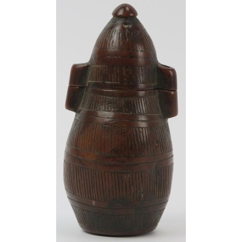 83 - Tribal art: A rare African gunpowder container, Kuba Kingdom, Congo, 19th century. Carved in wood mo... 