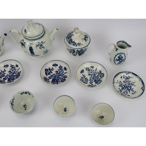 88 - A collection of First Period Worcester blue and white porcelain tea set wares, 18th century (circa 1... 