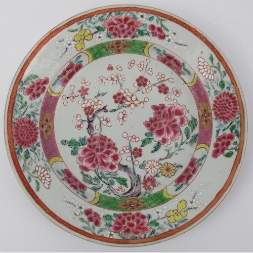 95 - Two Chinese famille rose polychrome enamelled porcelain plates, 18th century, Qianlong period. 22.5 ... 