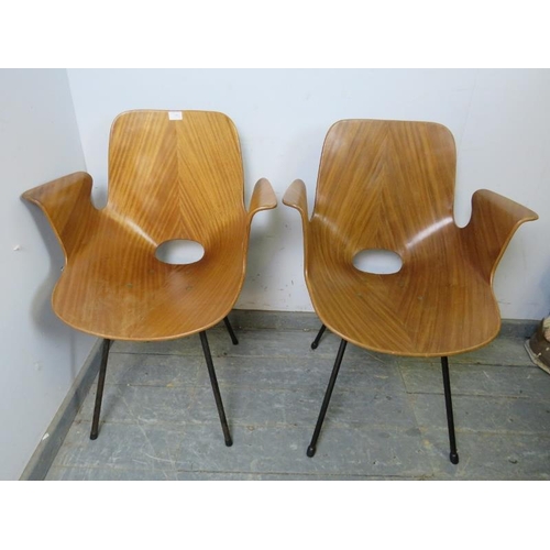 708 - A pair of mid-century 1950s Italian ‘Medea’ armchairs by Vittorio Nobili for Fratelli Tagliabue, the... 