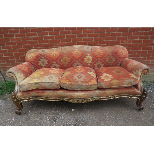 722 - A 19th century serpentine fronted 3-seater sofa by Holland and sons, reupholstered in kilim style bu... 