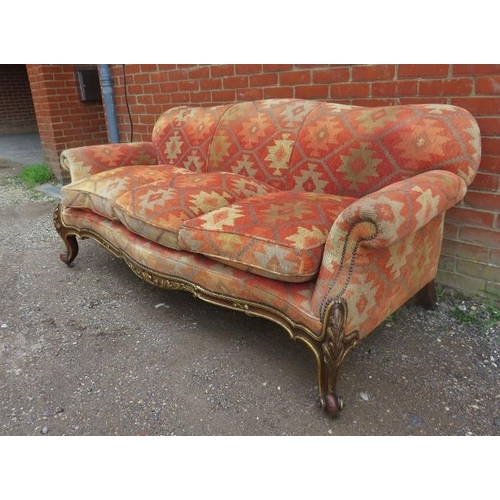 722 - A 19th century serpentine fronted 3-seater sofa by Holland and sons, reupholstered in kilim style bu... 