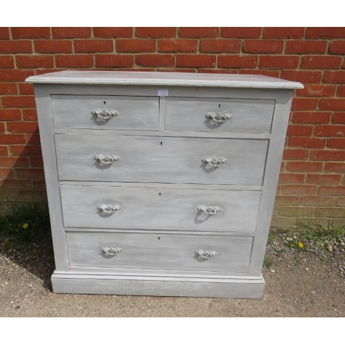 725 - An oak chest, painted grey and distressed, housing two short above three long graduated oak-lined dr... 