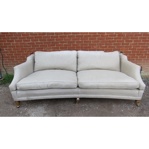 730 - A large contemporary knoll style sofa by Duresta, the drop sides with turned fruitwood finials, upho... 