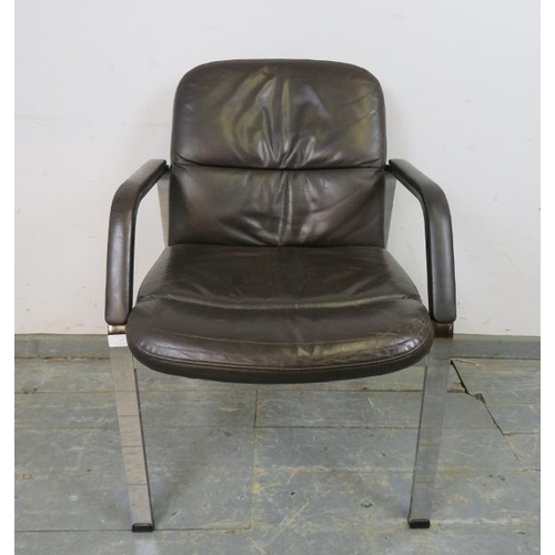 747 - A vintage desk chair by Klober, upholstered in supple brown leather, on chrome supports. 
H85cm W61c... 