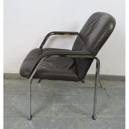 747 - A vintage desk chair by Klober, upholstered in supple brown leather, on chrome supports. 
H85cm W61c... 