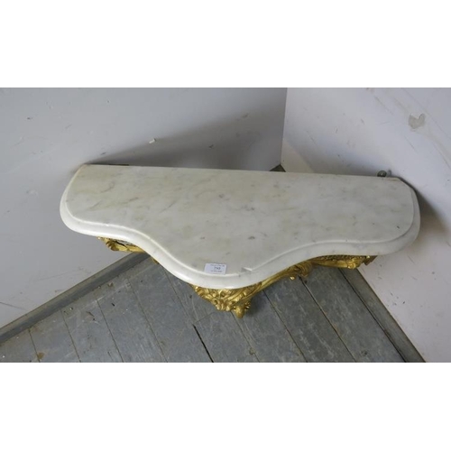 750 - A 19th century French giltwood console table, the loose white marble top on a giltwood base with pro... 