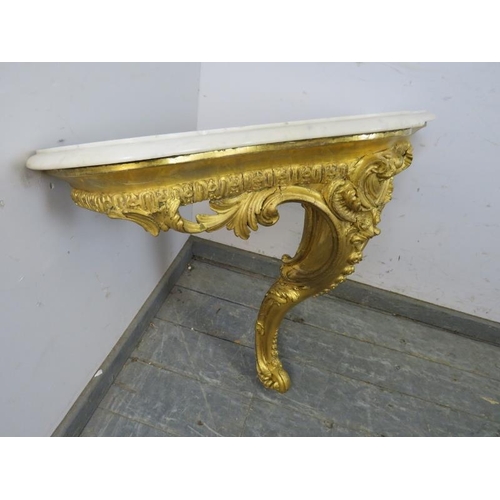 750 - A 19th century French giltwood console table, the loose white marble top on a giltwood base with pro... 