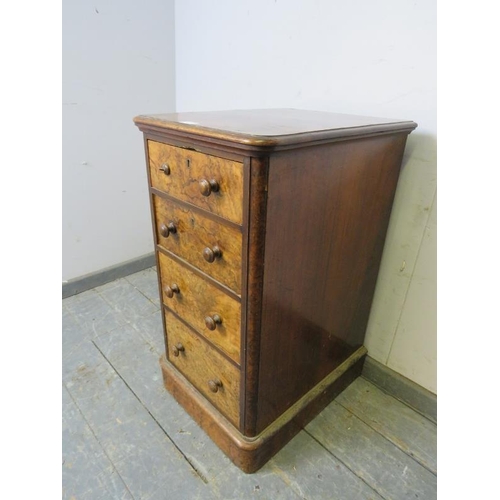 778 - A Victorian figured walnut pedestal cabinet housing four graduated drawers with turned wooden handle... 